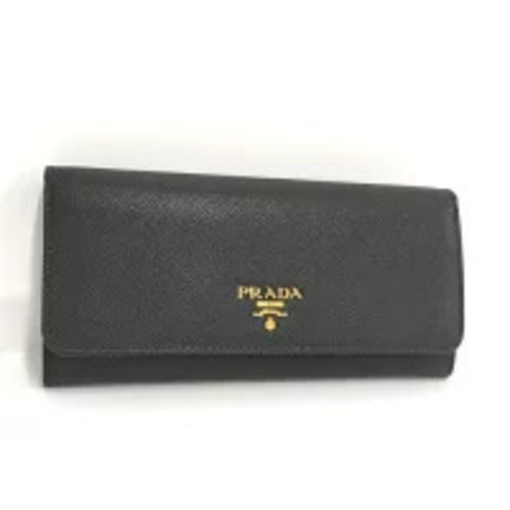 Prada Bi fold Long Wallet Saffiano Leather Black